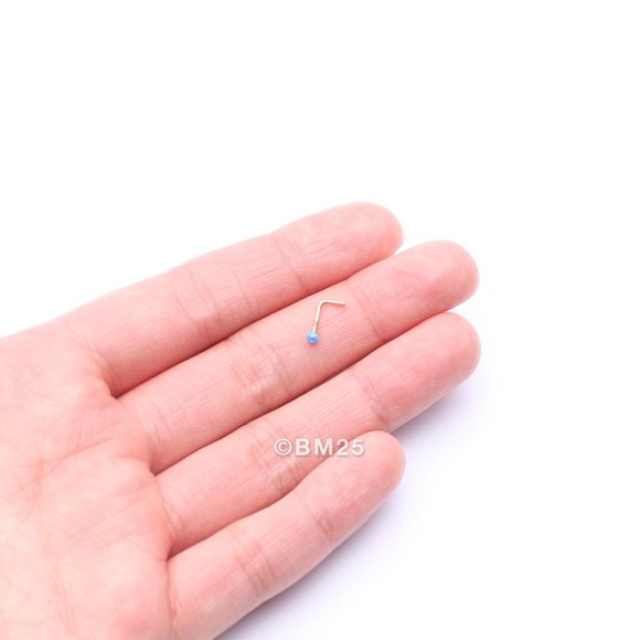 14 Karat Gold Fire Opal Ball L-Shaped Nose Ring - Picture 2 of 5